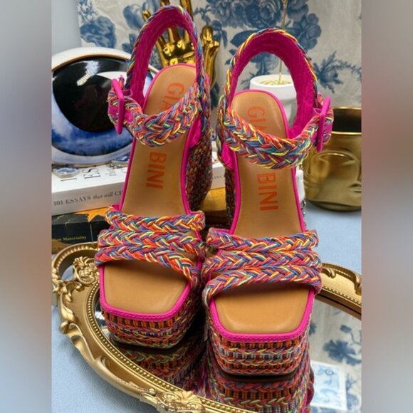 🆕 GIANNI BINI 🧿 NWOB Santi Woven Beaded Wedge Sandals - Rainbow Multi, Sz US 8 - Picture 6 of 16